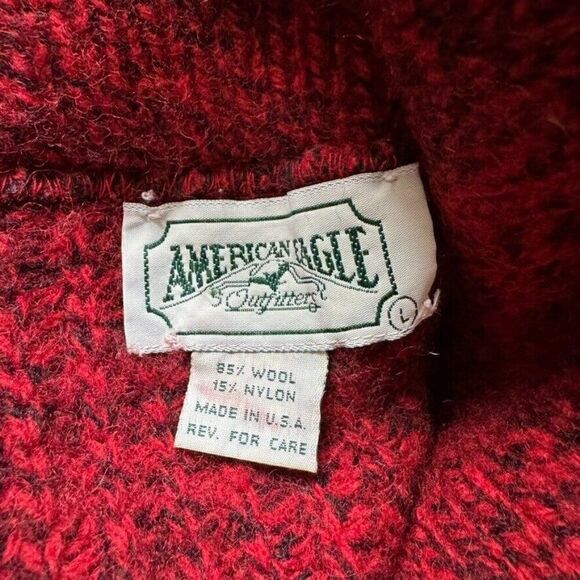 Vintage American Eagle Red Mareled Cowl Neck Ribbed Wool Sweater Elbow Patch L - Picture 2 of 7